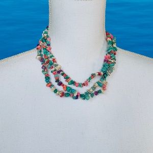 MULTICOLOR NUGGET BEAD TRIPLE STRAND NECKLACE